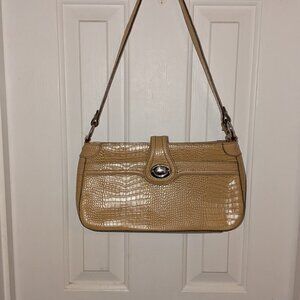 Genuine Leather Tan, Embossed Etienne Aigner Shoulder Bag